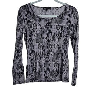 Jones New York Women's Gray Black Snake Print Top Size Small Long Sleeve Tee